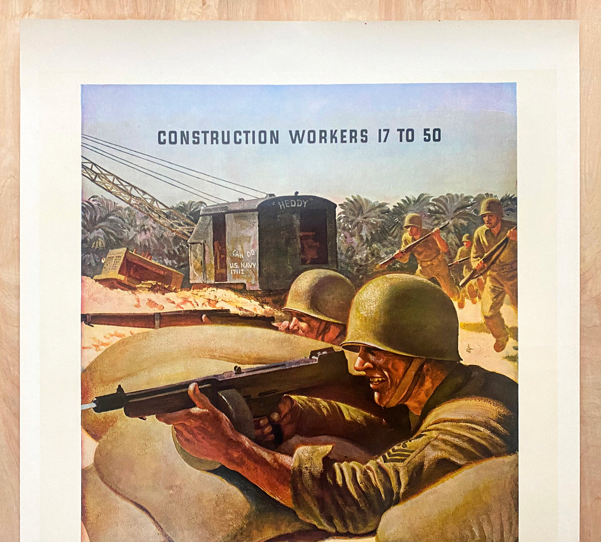 1943 Construction Workers Build And Fight In Seabees Poster By Falter ...