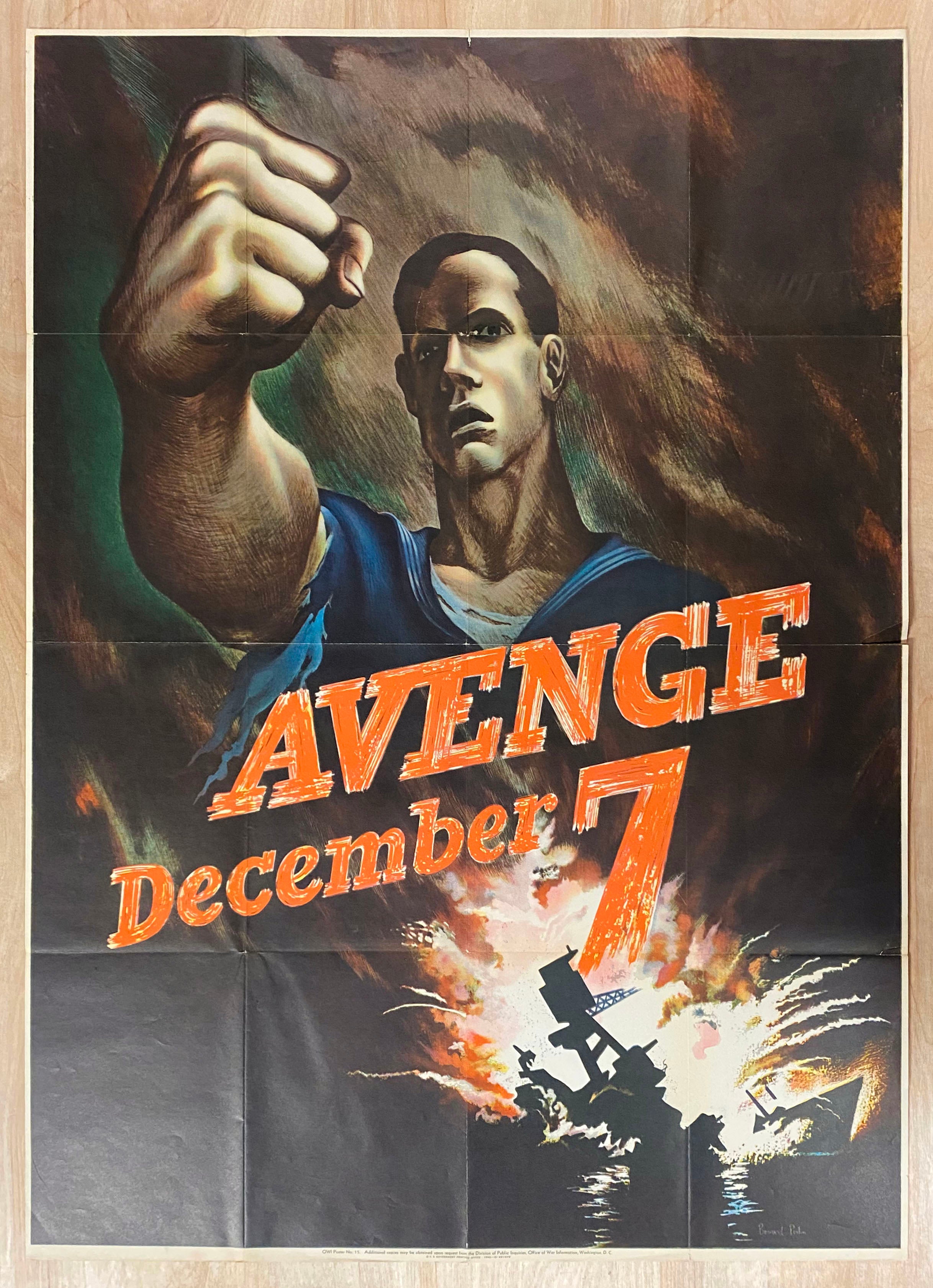 1942 Avenge December 7 Poster by Bernard Perlin Vintage Original Large –  Golden Age Posters