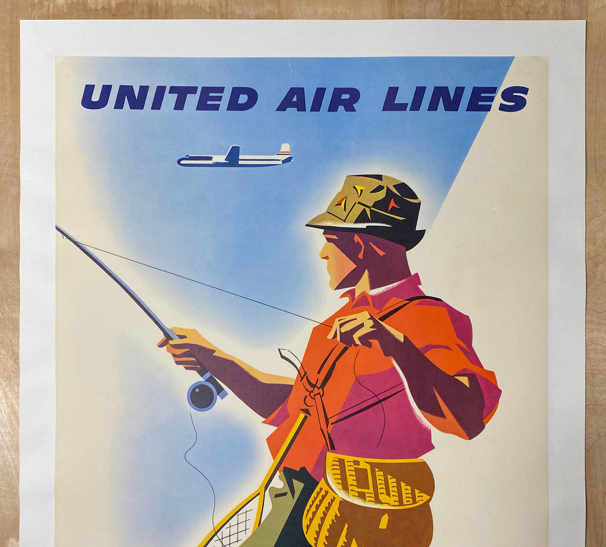 1957 United Air Lines Colorado Poster Joseph Binder Flyfishing