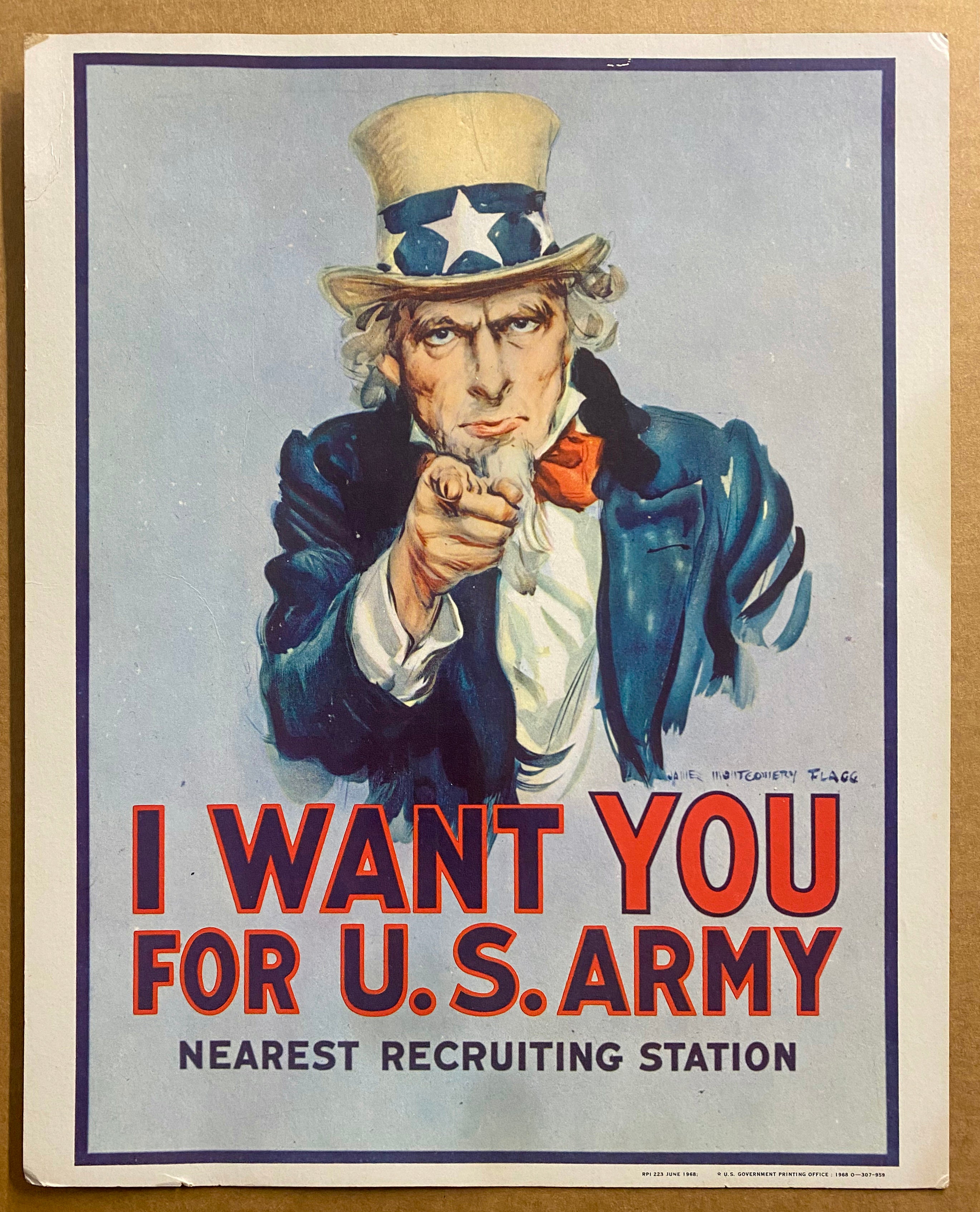額装済/Homme d etat/ル ヤウアンク/ポスター 1968 I Want You For U.S. Army Uncle Sam Window Card Poster Vietnam