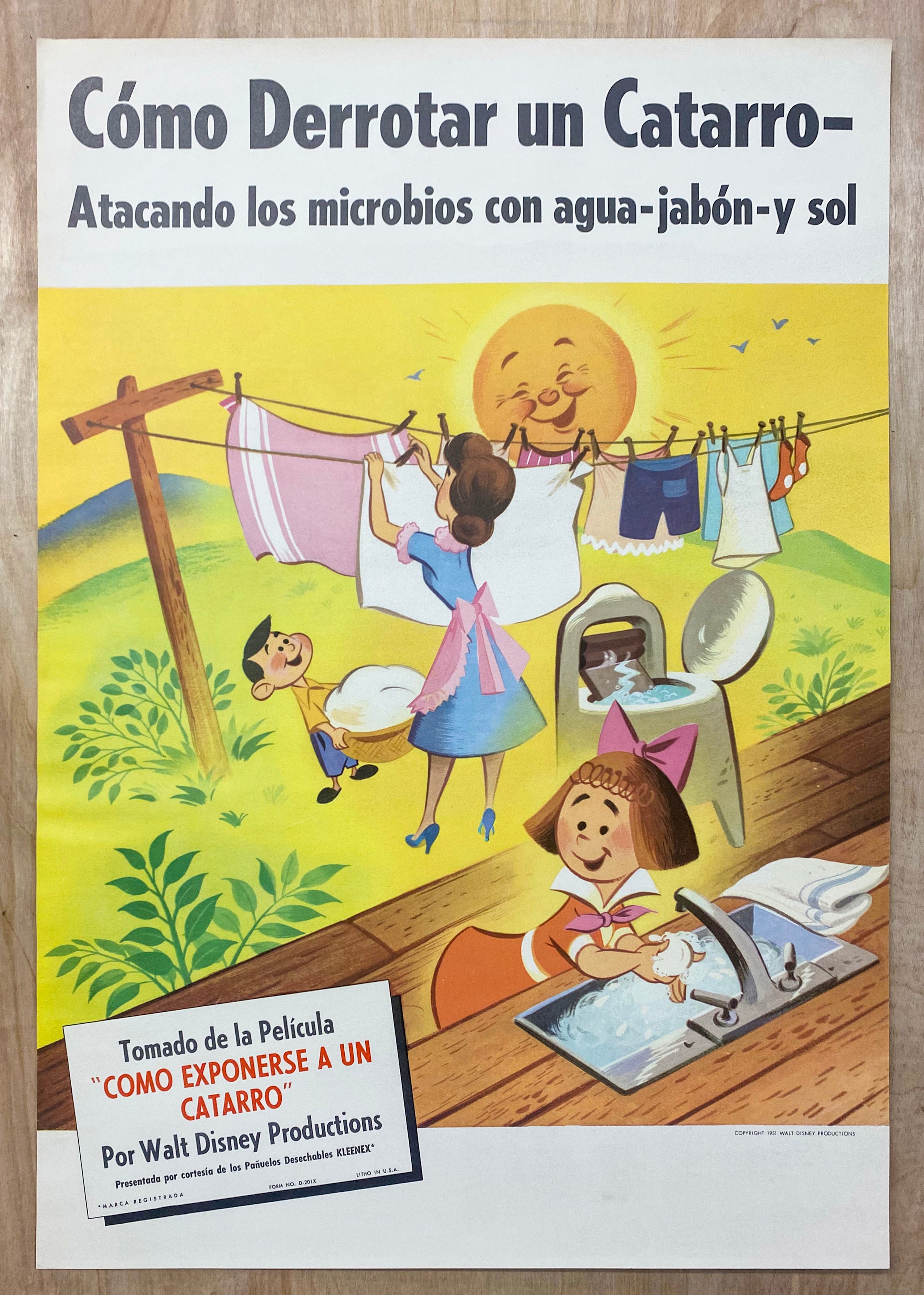 1951 How to Catch a Cold Walt Disney Kleenex Film Poster RKO D