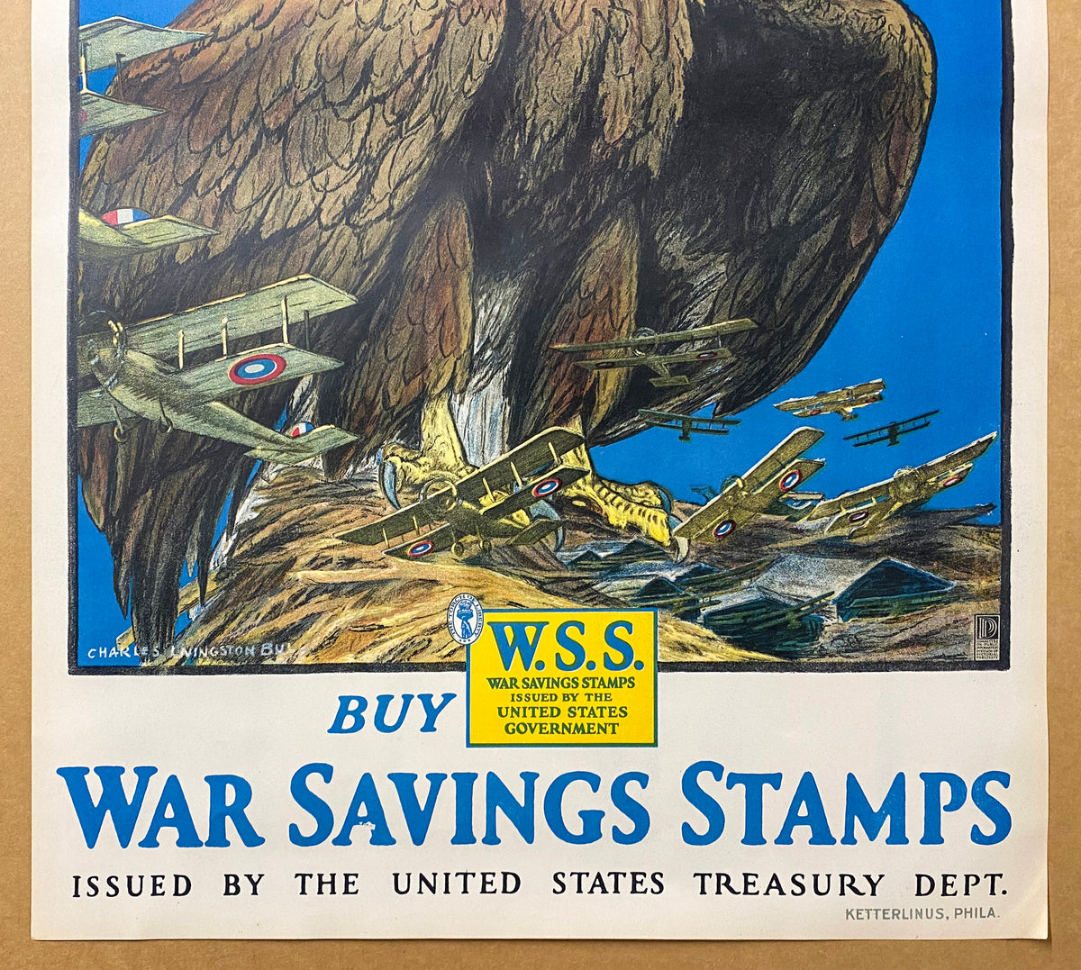 1918 Keep Him Free War Savings Stamps Poster Charles Livingston