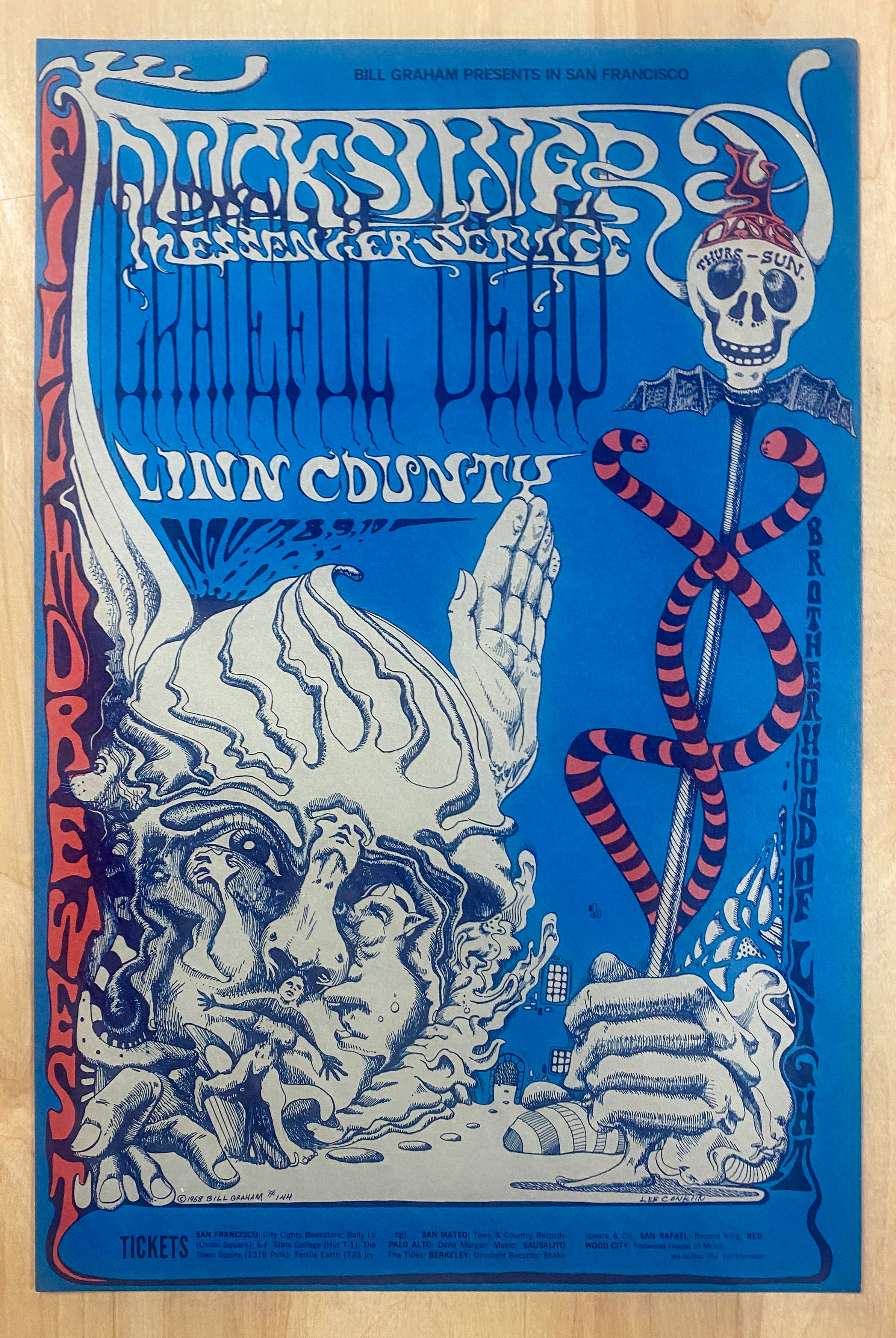 1968 Grateful Dead Quicksilver Bill Graham Poster BG-144 1st Print 