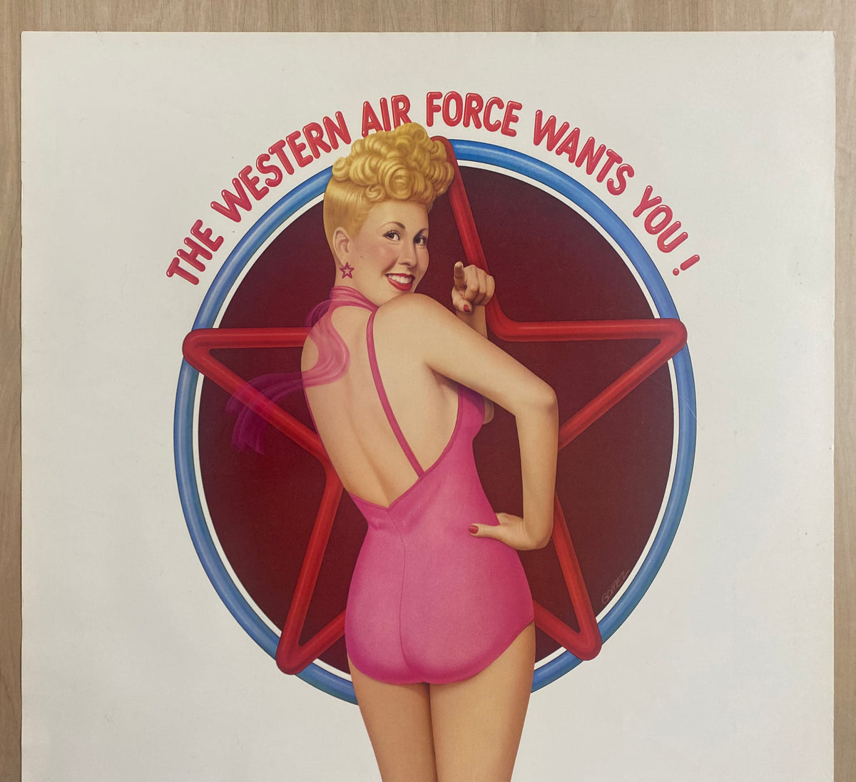 c.1970s The Western Airlines Air Force Wants You! Poster Grable