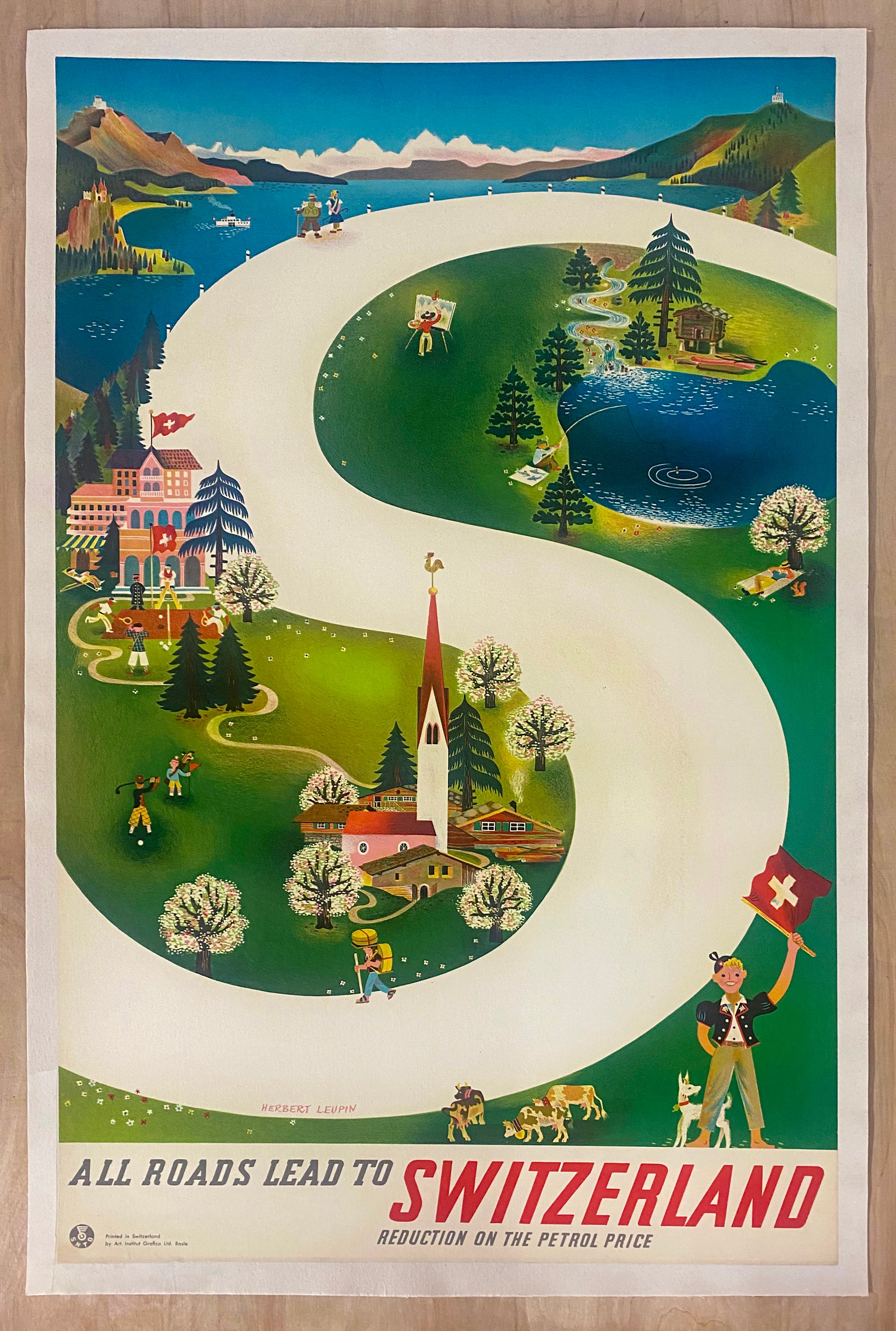 1939 All Roads Lead To Switzerland Swiss Travel Poster Herbert