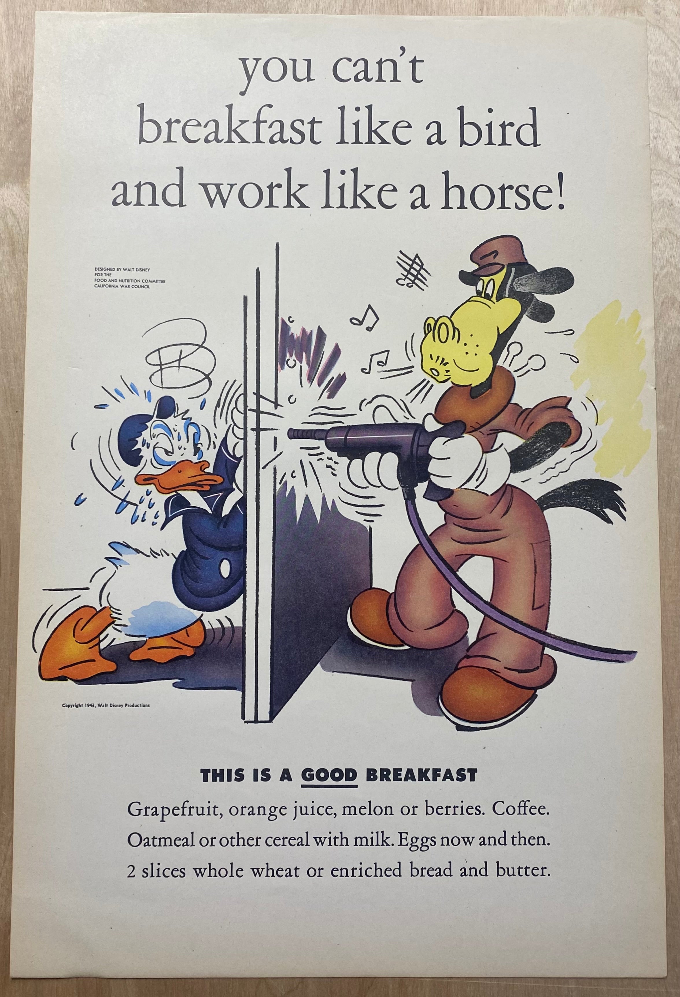1943年 LIFE誌 ロッキード×ディズニー WW2 ヴィンテージ広告 両面 1943 You Can't East Like A Bird And Work Like A Horse Disney