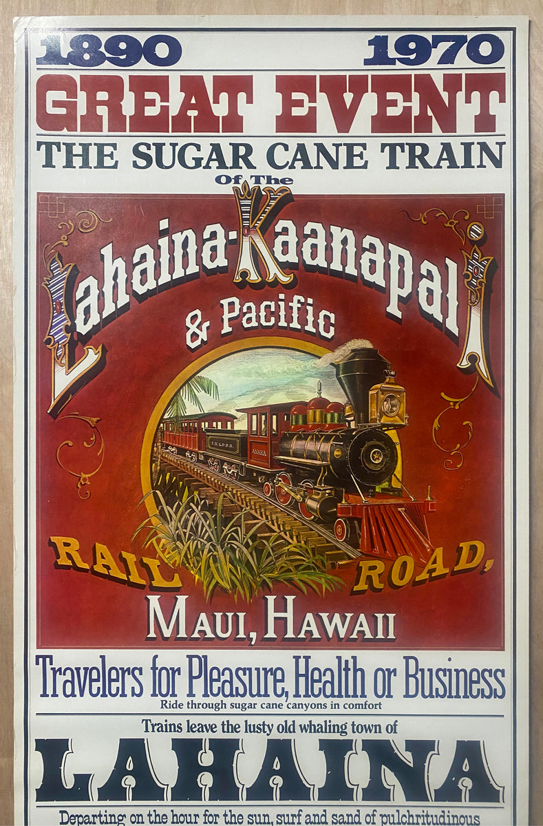 1970 Lahaina Kaanapali Pacific Railroad Sugar Kane Train Poster