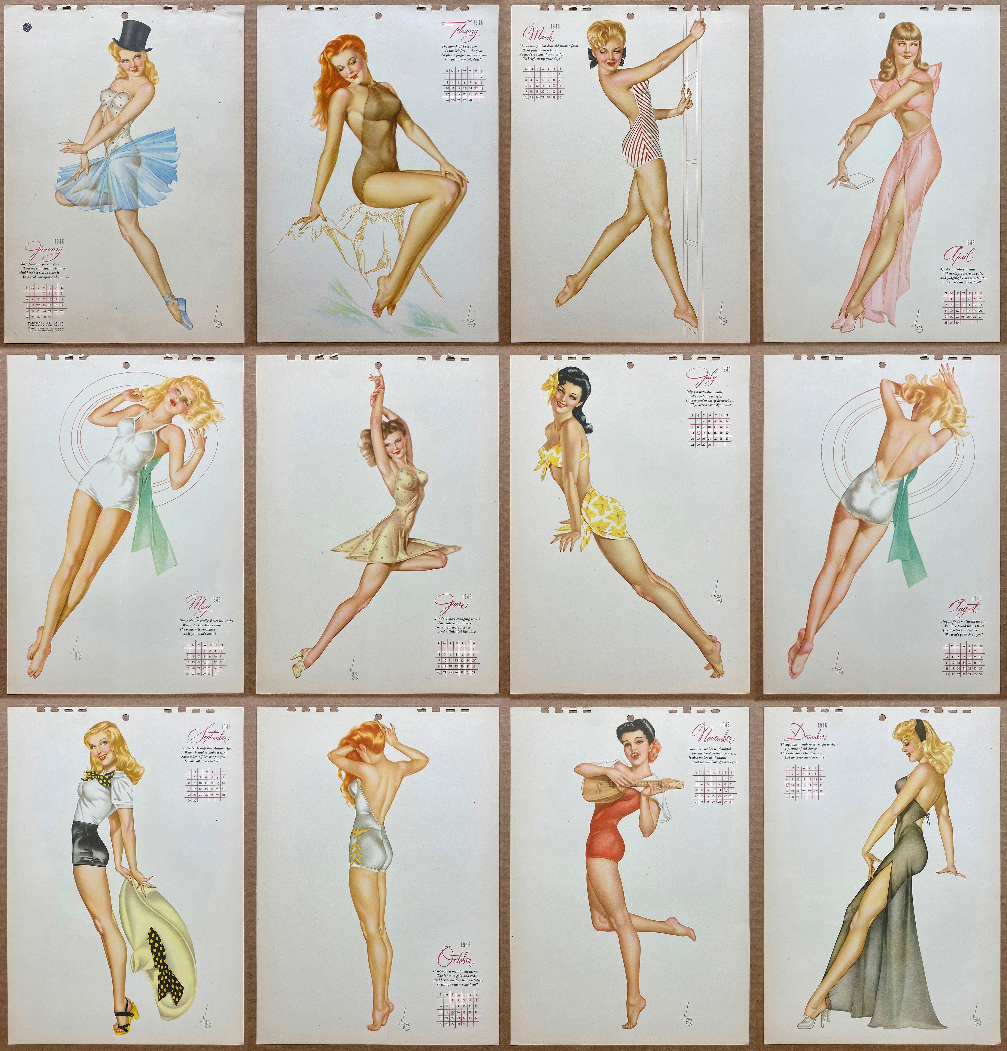 1946 Esquire Calendar Alberto Vargas Varga Pinup Girl All 12