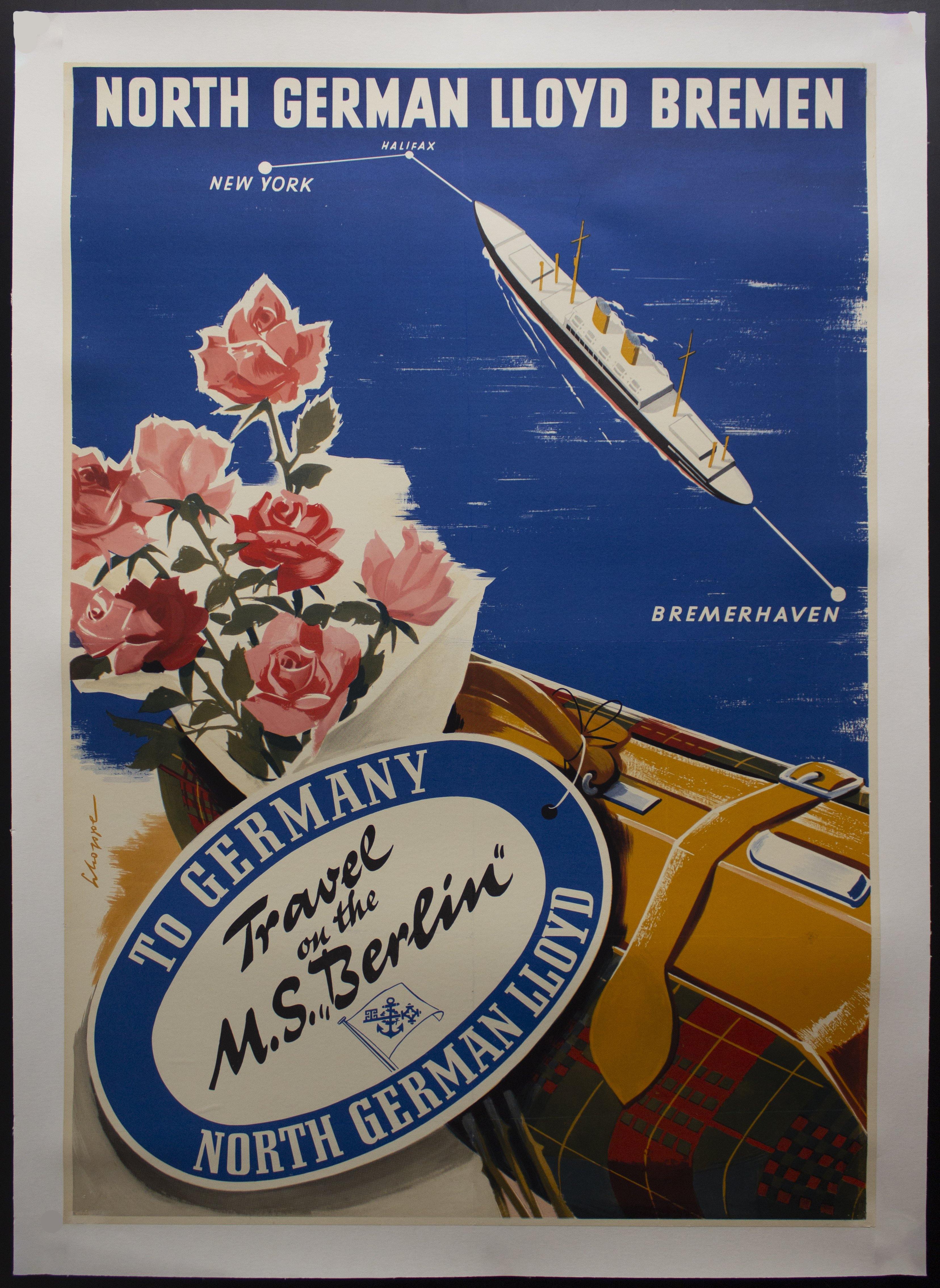c.1956 Travel On The M.S. Berlin Poster by W. Hoppe North German