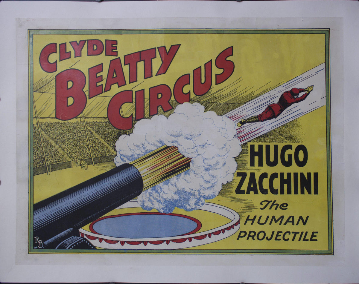 c. 1930 Clyde Beatty Circus Hugo Zacchini The Human Projectile Poster