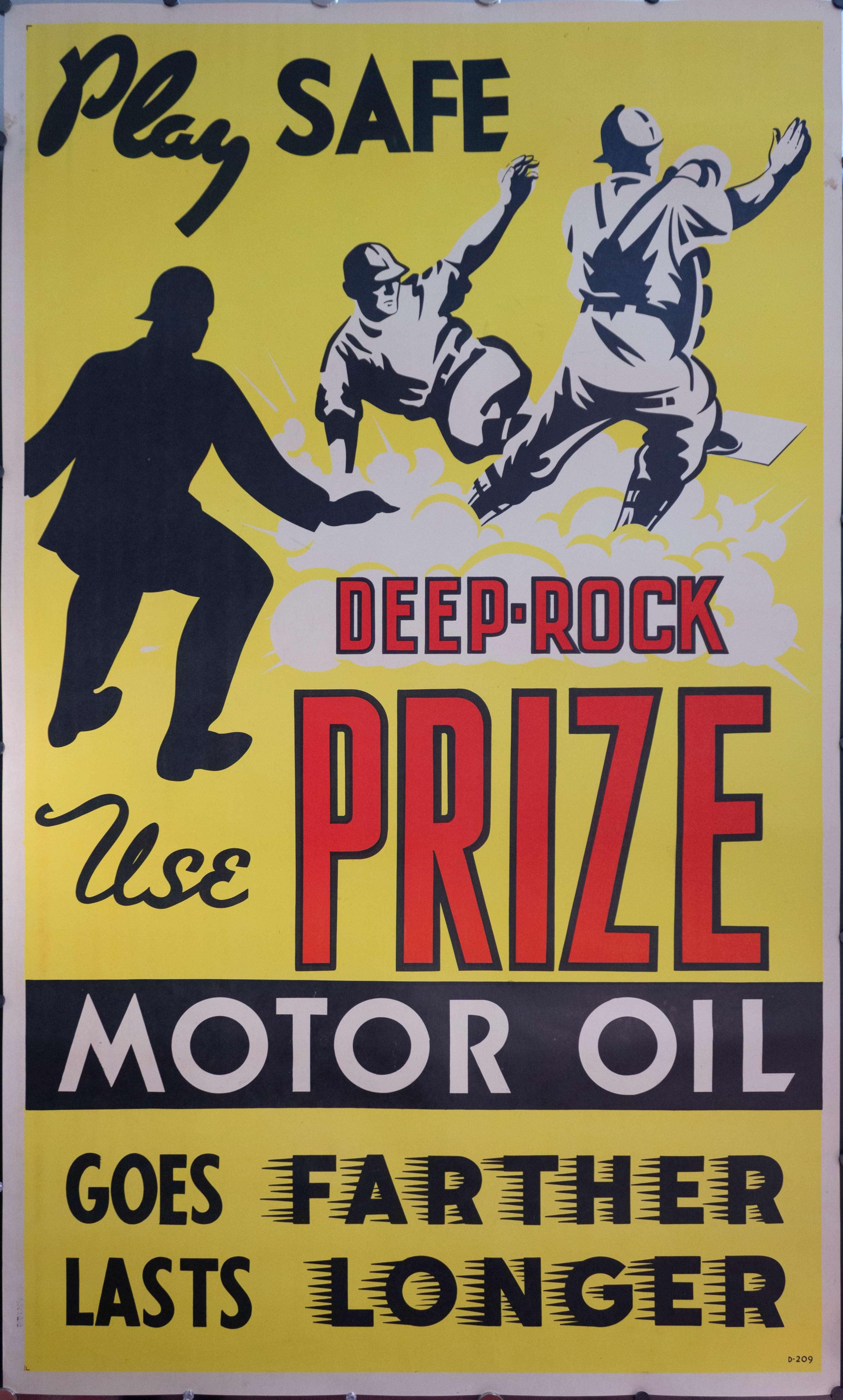 1940's Deep Rock oil ポスター　サイン c. 1950s Play Safe Use Deep-Rock Prize Motor Oil & Gasoline Sign