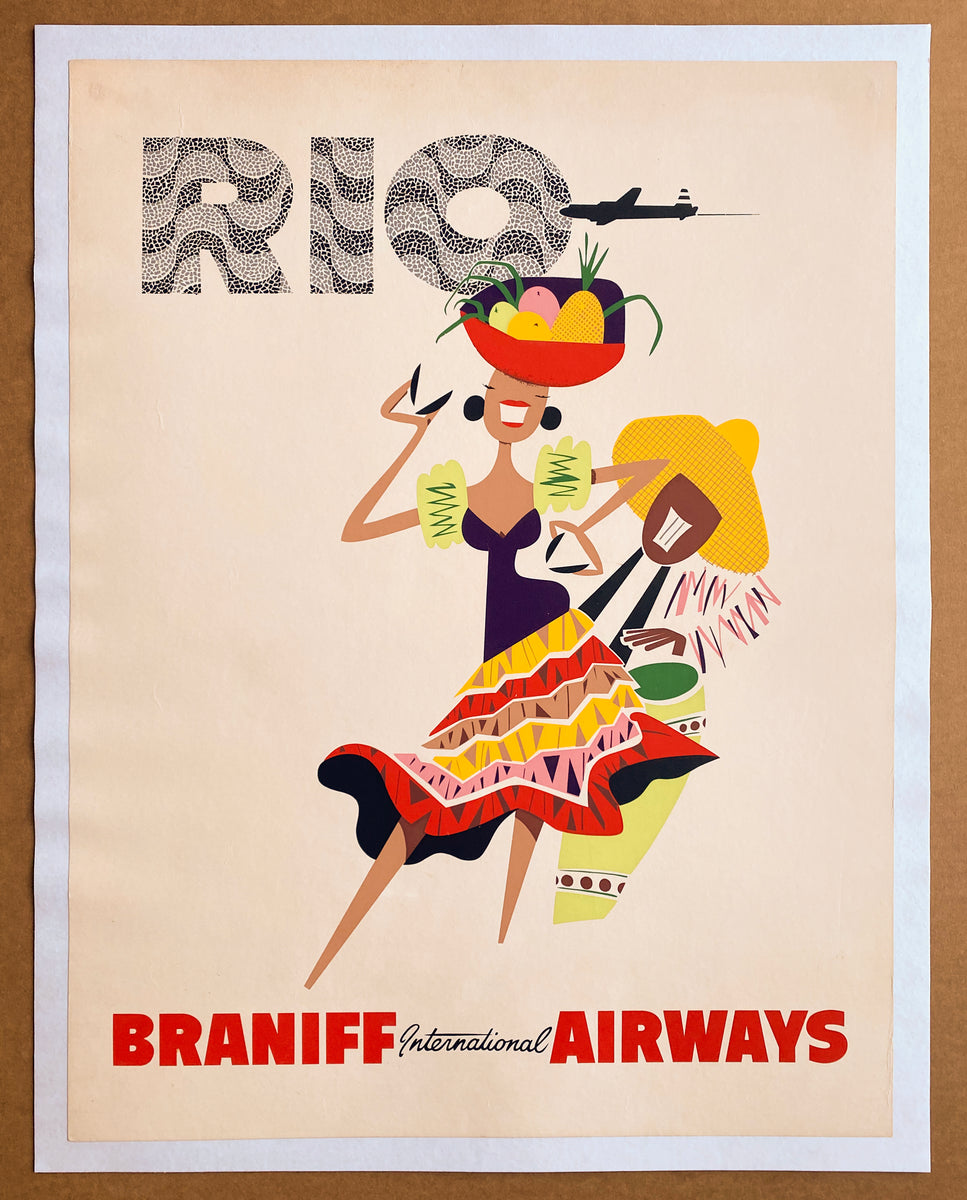 1950s RIO Braniff International Airways Poster Rio de Janeiro