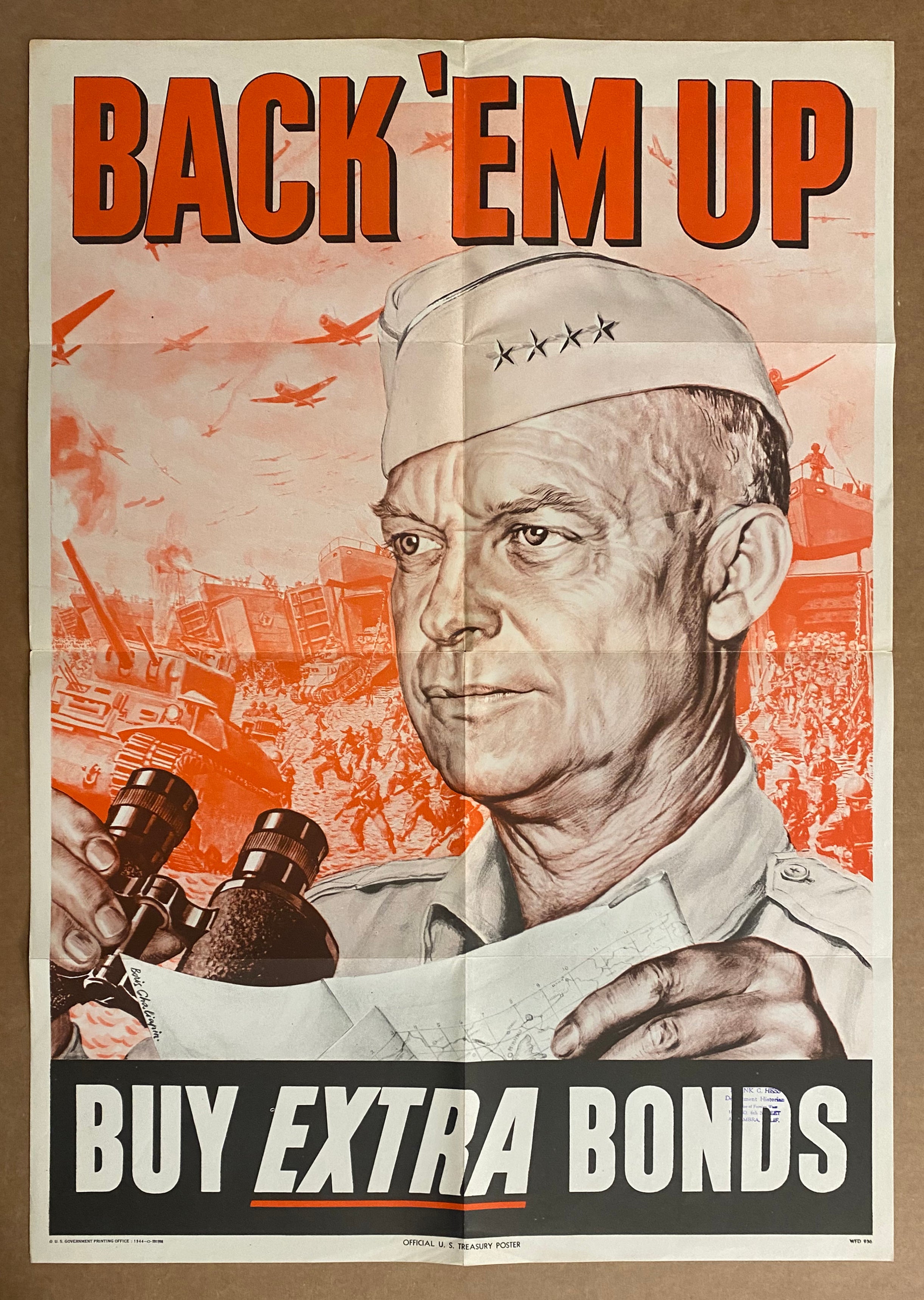 1944 Back 'em Up Buy Extra Bonds Treasury Poster Eisenhower Chaliapin –  Golden Age Posters