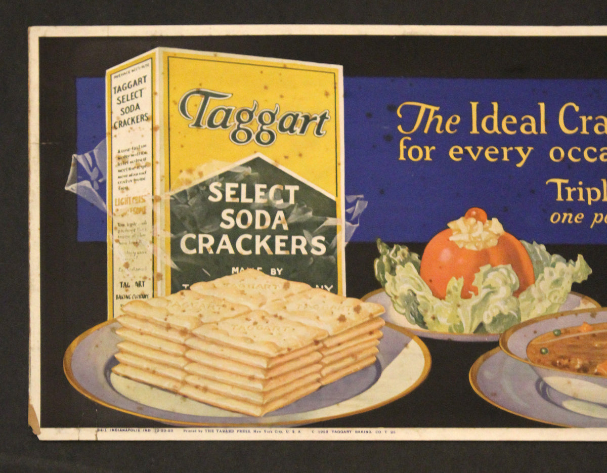 1923 Taggart Baking Co Soda Crackers Trolley Car Sign Indianapolis