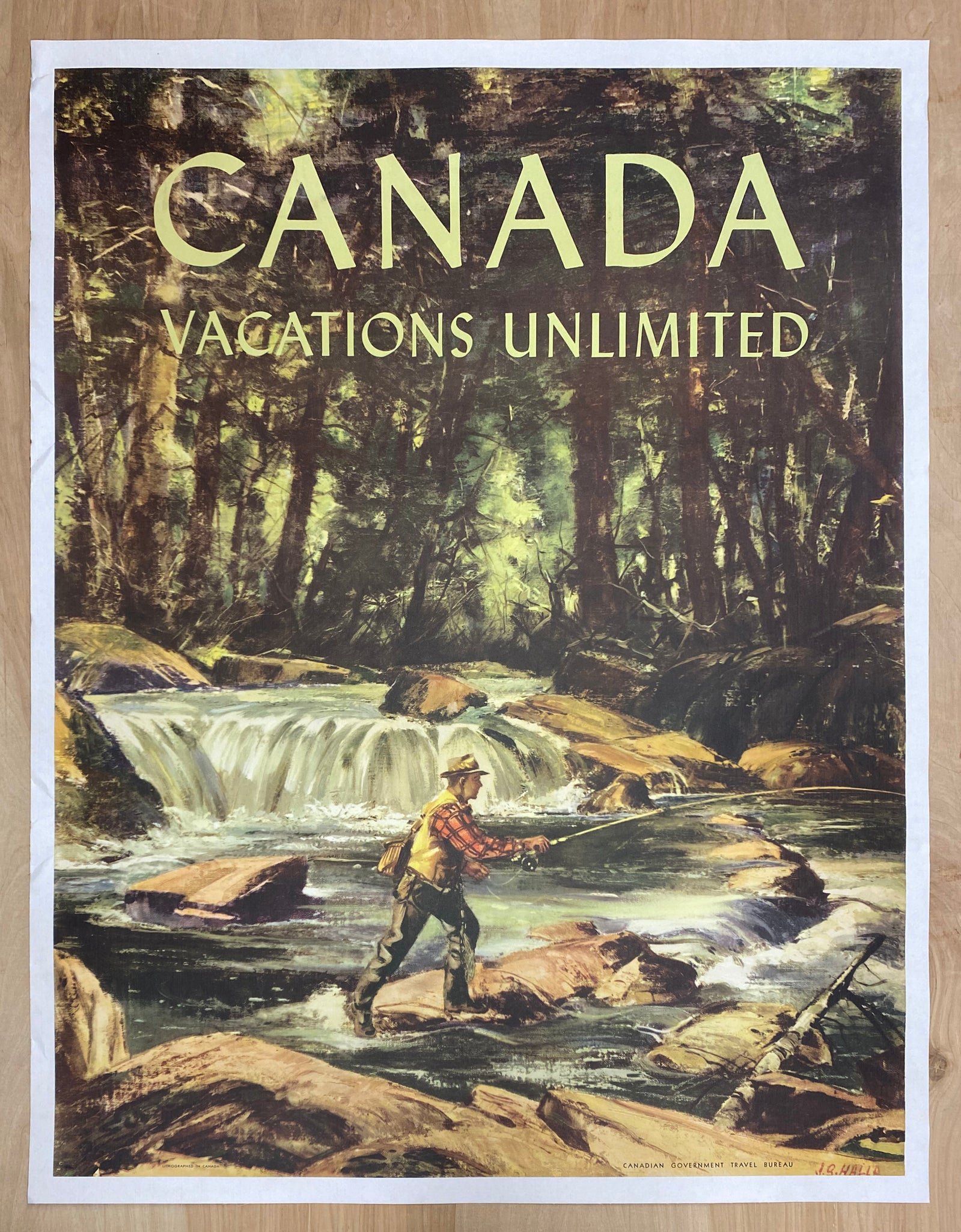 c.1950s Canada Vacations Unlimited by J.B. Hallam Flyfishing