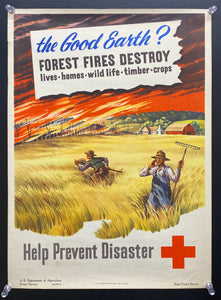 1948 The Good Earth Forest Fires Destroy Lives Homes Wildlife Forest Service Poster