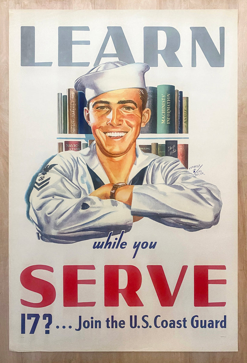 c.1940 Learn While You Serve Join The U.S. Coast Guard Poster Floherty ...