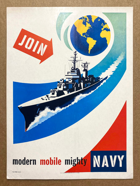 1957 Join Modern Mobile Mighty Navy Window Card Joseph Binder Vintage