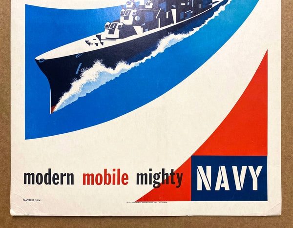 1957 Join Modern Mobile Mighty Navy Window Card Joseph Binder Vintage