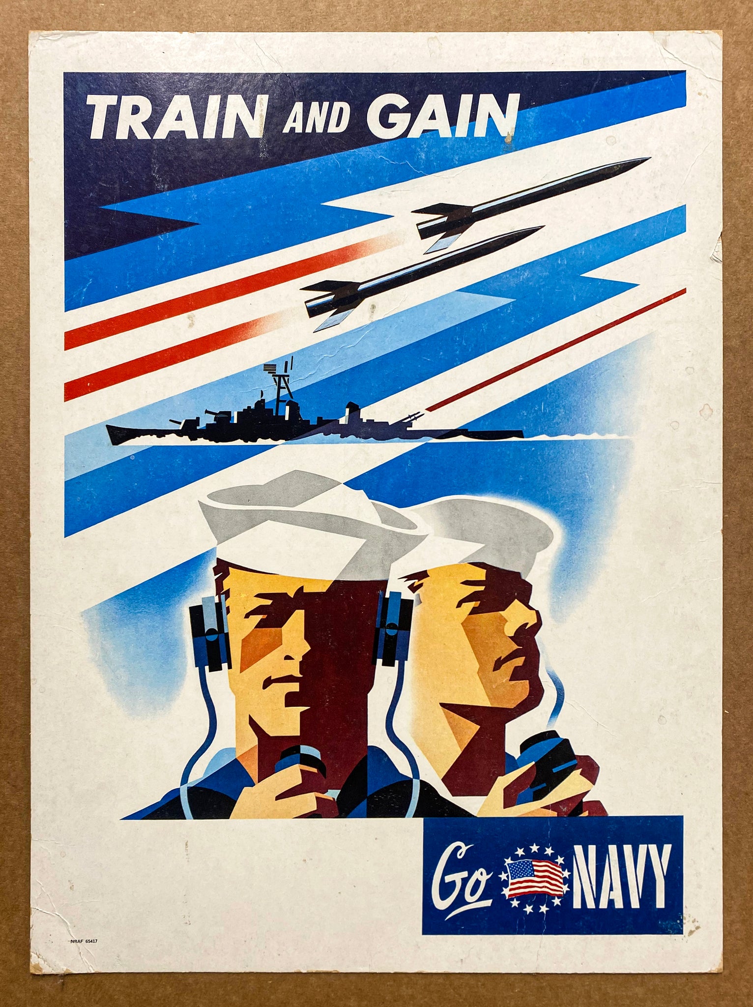 c.1956 Train And Gain Go Navy Window Card Joseph Binder