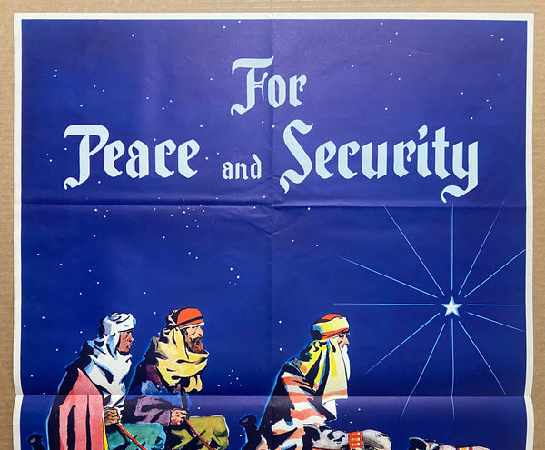 1945 For Peace and Security Buy Bonds Linn Ball Christmas WWII One Sheet