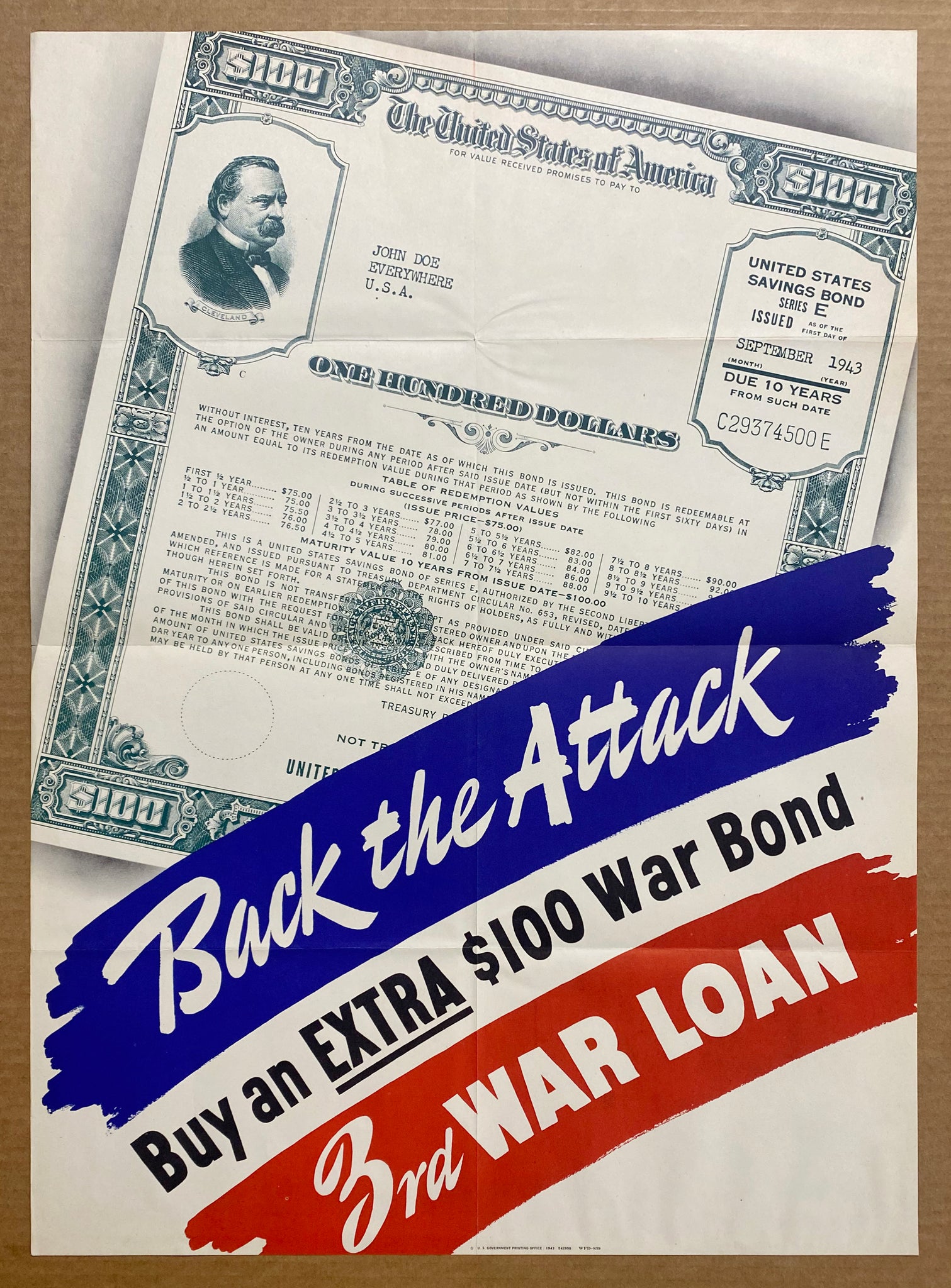 1943 Back The Attack Buy An Extra $100 War Bond 3rd Loan WWII