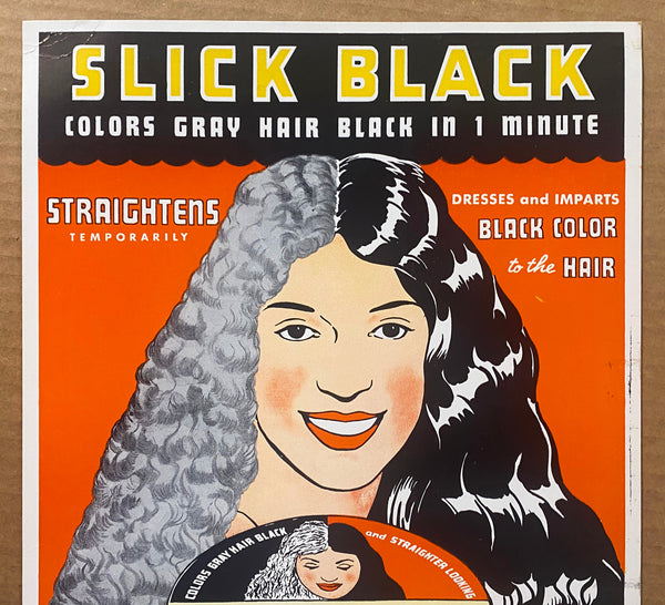 c.1940s Slick-Black Hair Color Window Card Valmor Products African Americans