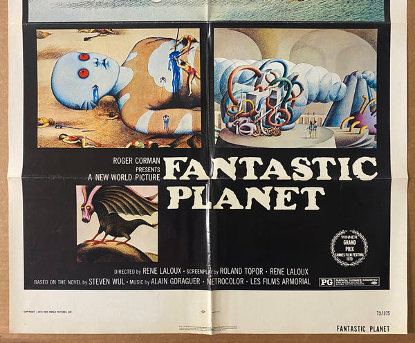 1973 Fantastic Planet Folded One Sheet Movie Animated Science Fiction