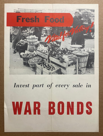 1943 Fresh Food Vital For Victory War Bonds Market Garden Farmers WWII