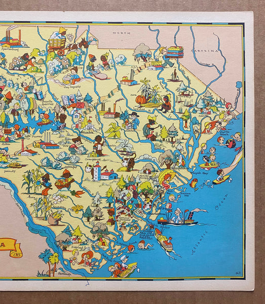 1935 South Carolina Pictorial Cartoon Map by Ruth Taylor