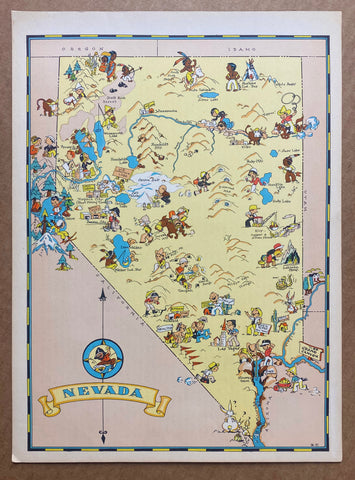 1935 Nevada Pictorial Cartoon Map Ruth Taylor Our USA A Gay Geography