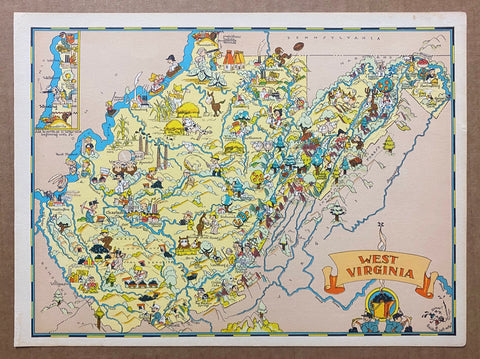 1935 West Virginia Pictorial Cartoon Map Ruth Taylor Our USA A Gay Geography