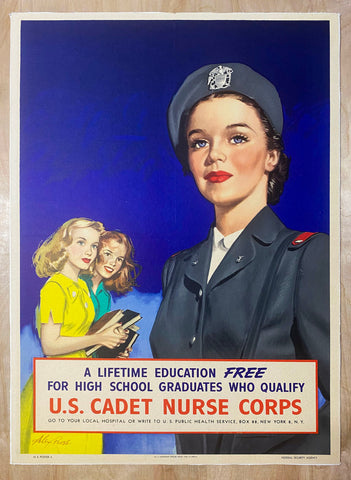 1945 A Lifetime Education Free U.S. Cadet Nurse Corps Alex Ross WWII Linen