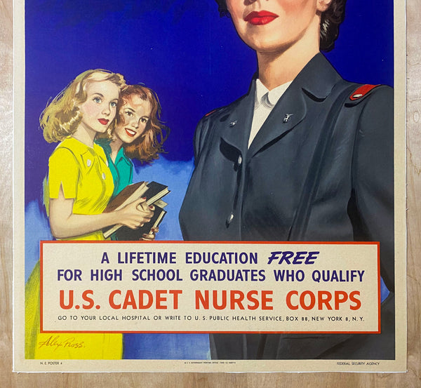 1945 A Lifetime Education Free U.S. Cadet Nurse Corps Alex Ross WWII Linen