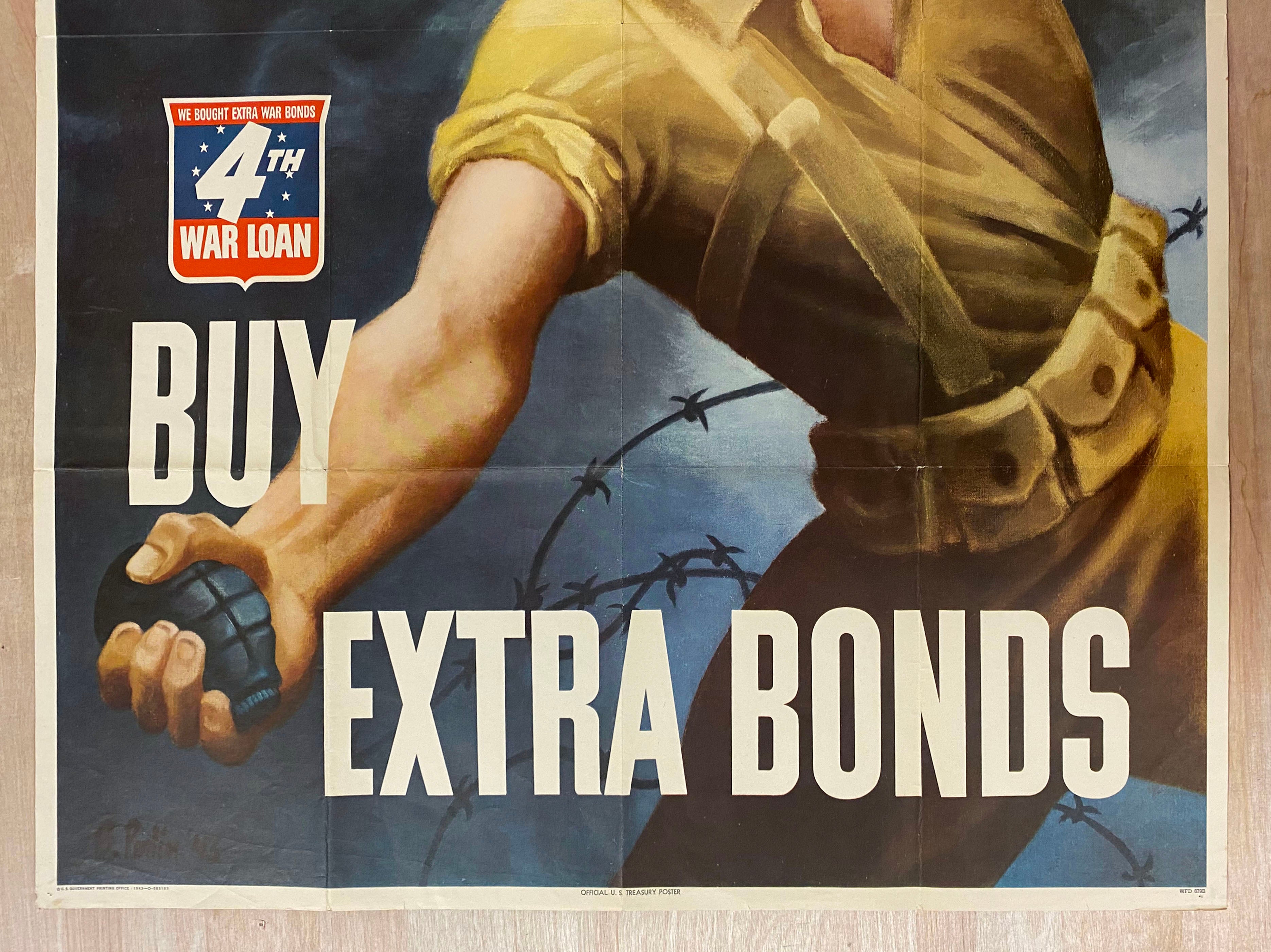 1943 Let 'Em Have It Buy Extra War Bonds Poster Perlin WWII