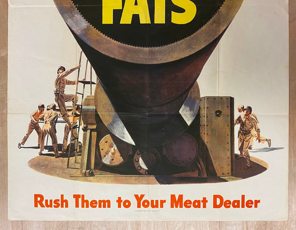 1943 For Gunpowder Save Waste Fats Rush Them To Meat Dealer WWII Home Front