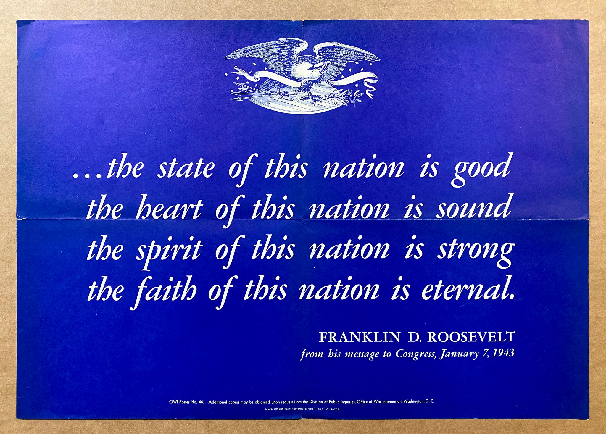 1943 The State of this Nation is Good Franklin Roosevelt State of the Union Poster WWII
