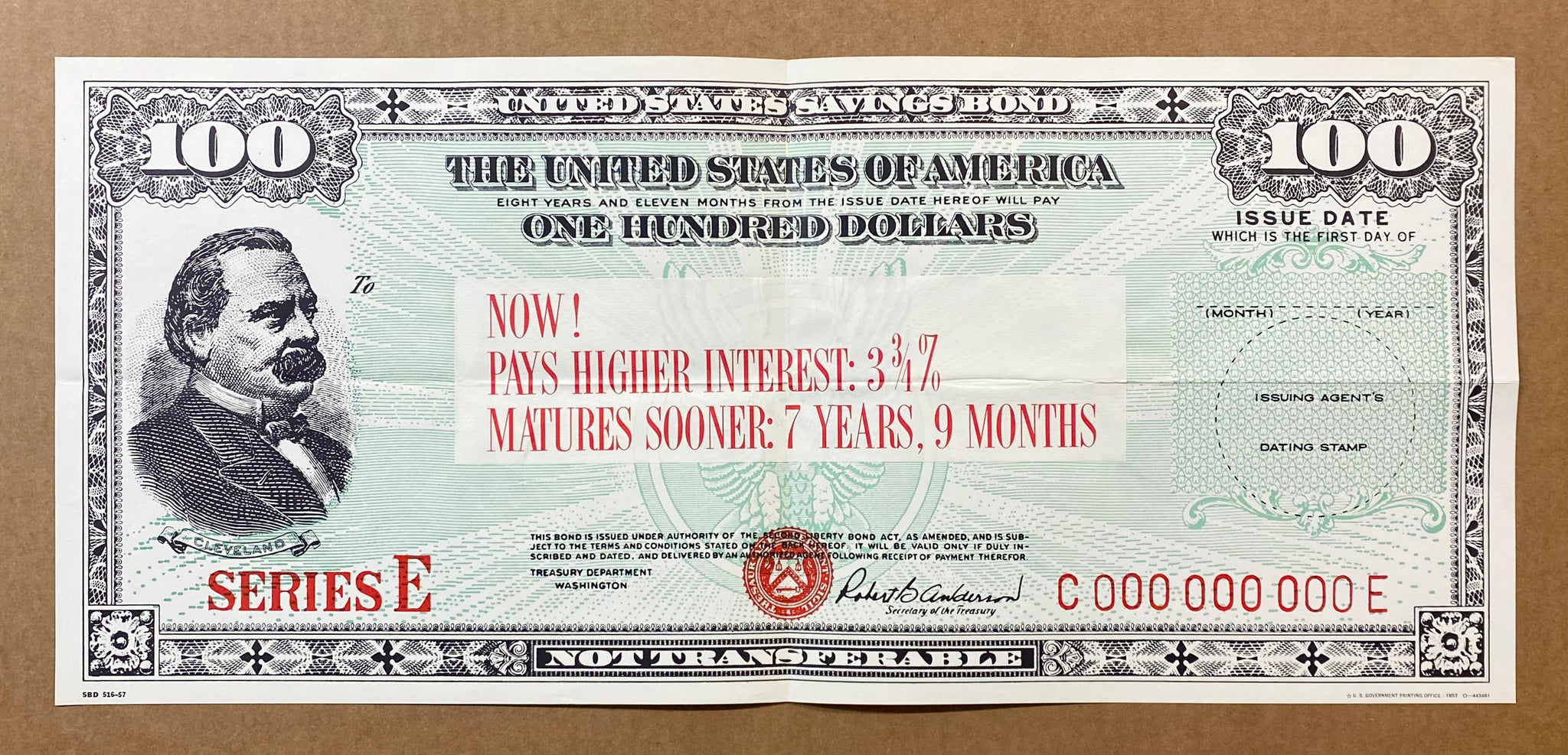 1957 U.S. Treasury Series E Bonds Pay Higher Mature Sooner