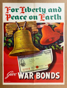 1944 For Liberty and Peace on Earth Give War Bonds WWII Christmas Lyman Simpson Largest