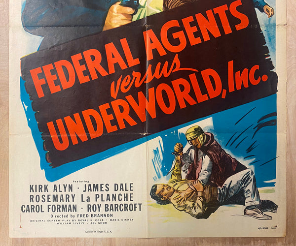 1949 Federal Agents Versus Underworld Inc. One Sheet Movie Crime Republic Serial