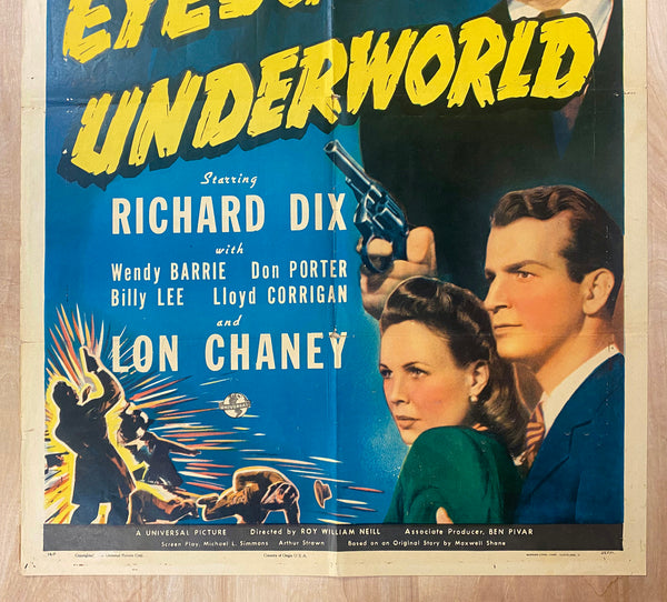 1943 Eyes of the Underworld One Sheet Movie Universal Film Noir Lon Chaney