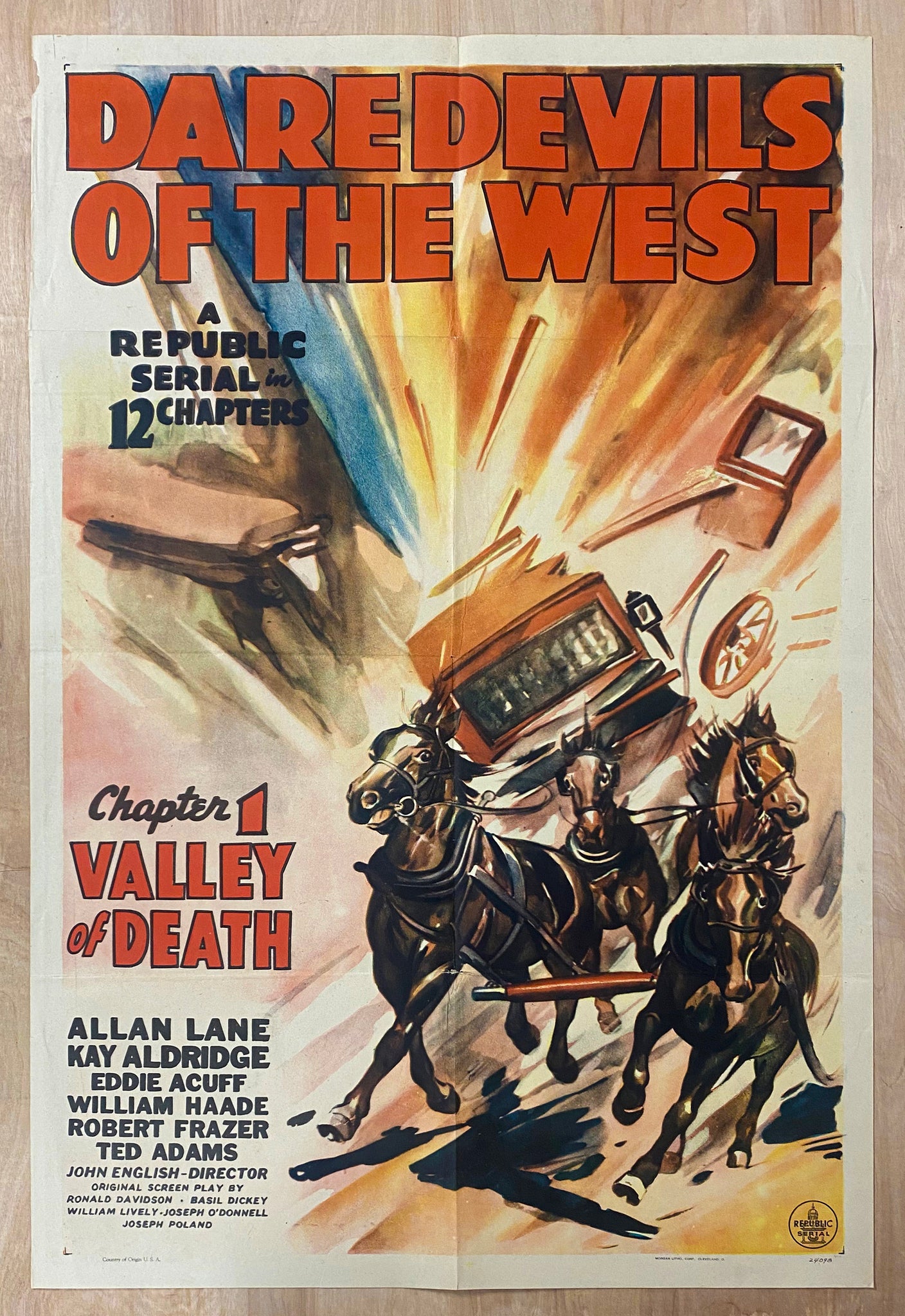 1943 Daredevils of the West One Sheet Movie Republic Serial Valley of Death
