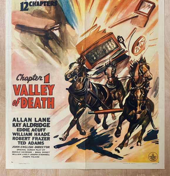 1943 Daredevils of the West One Sheet Movie Republic Serial Valley of Death