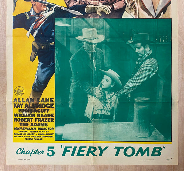 1943 Daredevils of the West One Sheet Movie Republic Serial Fiery Tomb