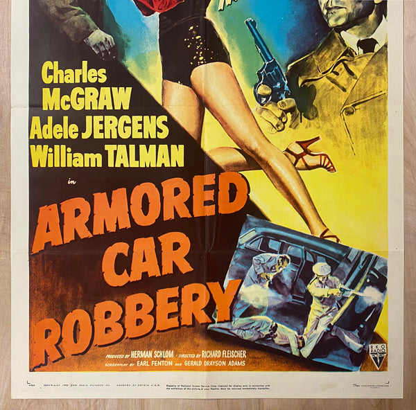 1950 Armored Car Robbery Movie One Sheet RKO Film Noir