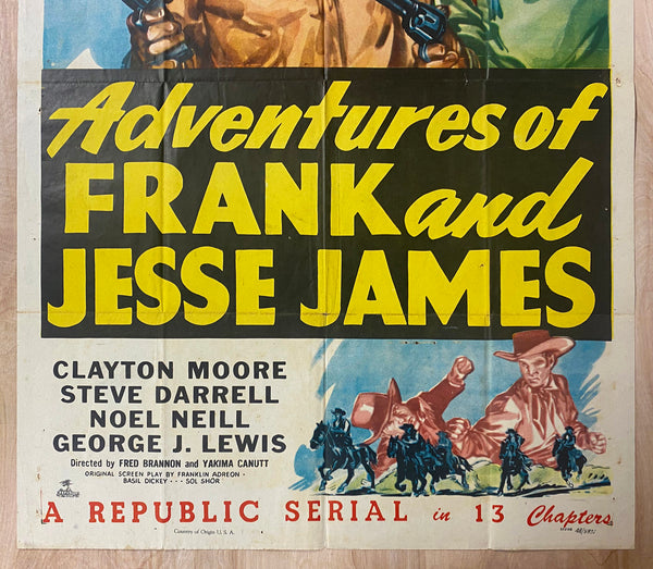 1948 Adventures of Frank and Jesse James Republic Serial One Sheet Clayton Moore