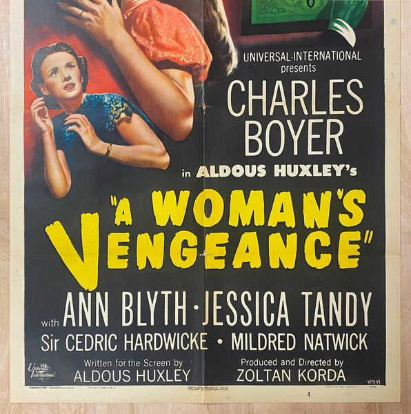 1948 A Woman’s Vengeance One Sheet Movie Film Noir Aldous Huxley