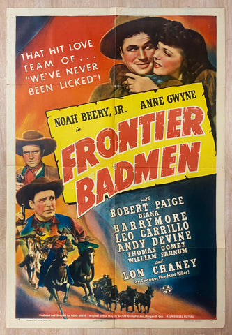 1943 Frontier Badmen One Sheet Movie Western Lon Chaney Jr.