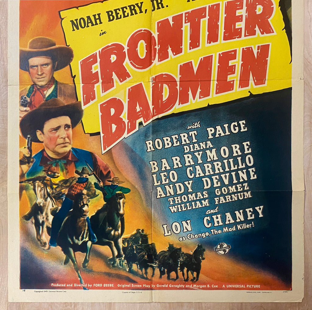 1943 Frontier Badmen One Sheet Movie Poster Western Lon Chaney Jr ...