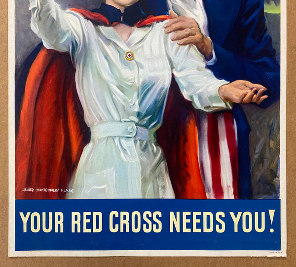 1942 Your Red Cross Needs You! James Montgomery Flagg Uncle Sam WWII Rare